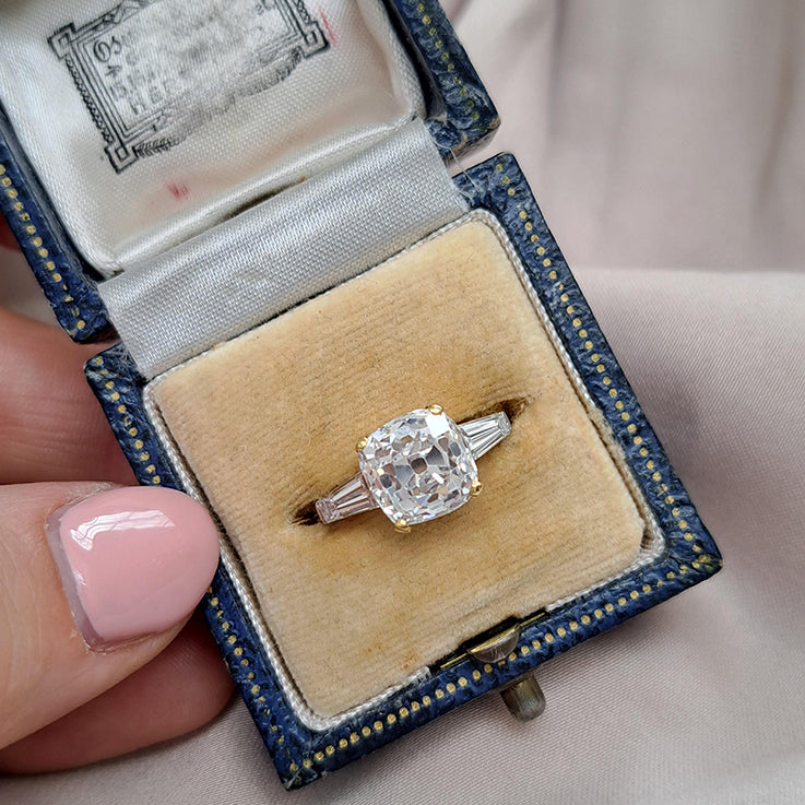 Antique 19th Century 3.76ct Cushion Old Cut Diamond Engagement Ring
