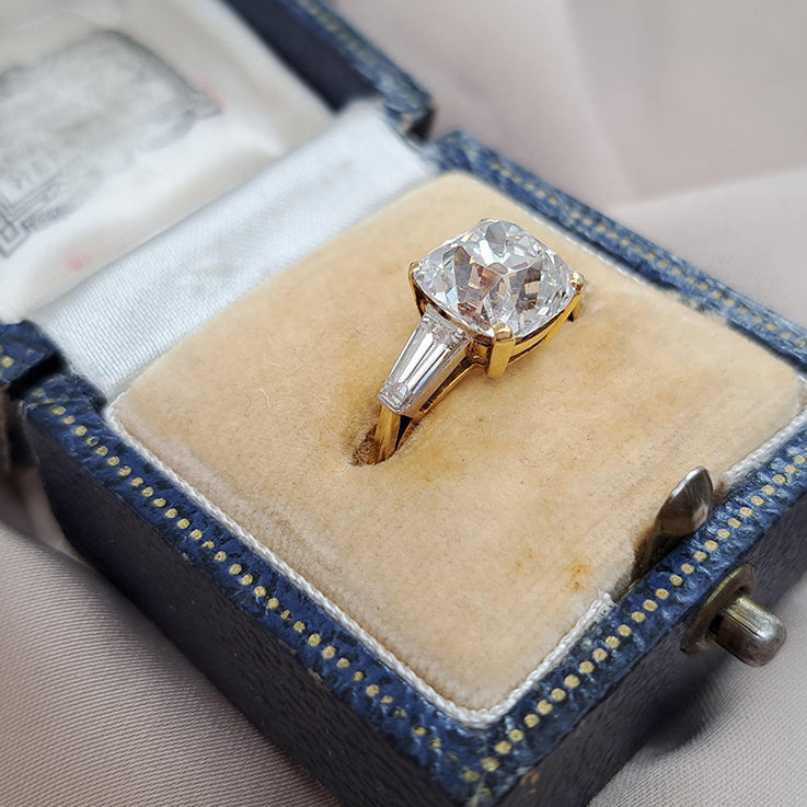 Antique 19th Century 3.76ct Cushion Old Cut Diamond Engagement Ring