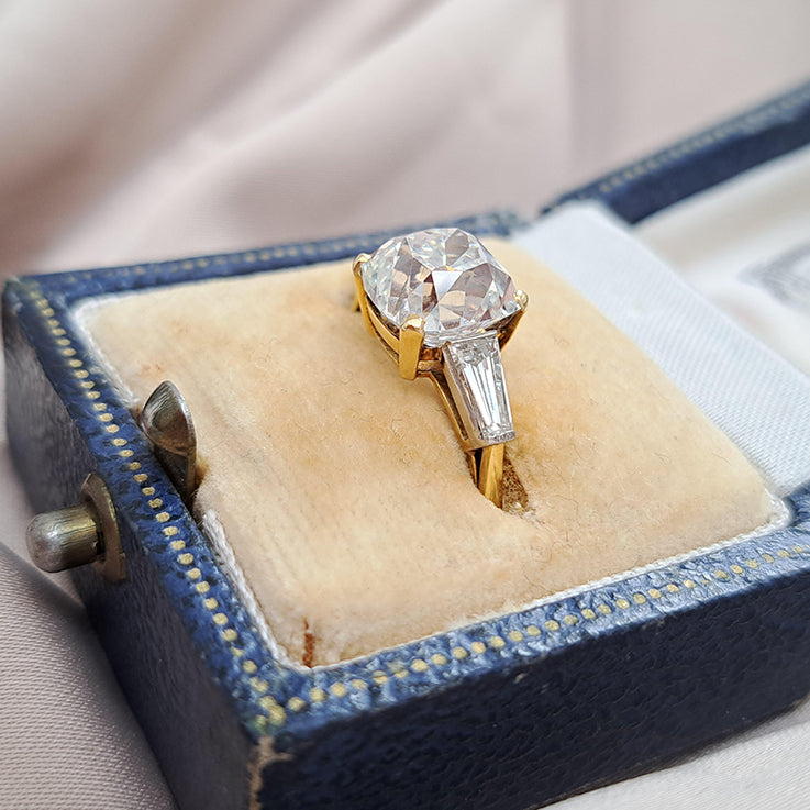 Antique 19th Century 3.76ct Cushion Old Cut Diamond Engagement Ring