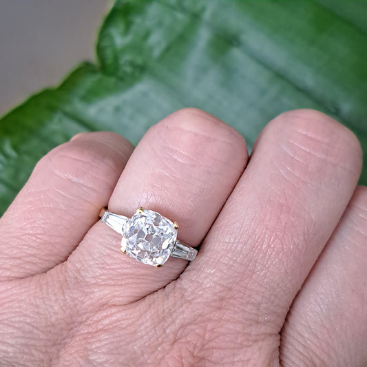 Art Deco 4 carat old mine cut diamond ring cushion cut engagement