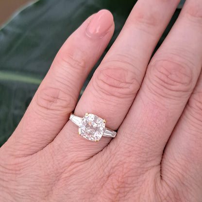 Antique 3.76ct Cushion Old Cut Diamond Engagement Ring