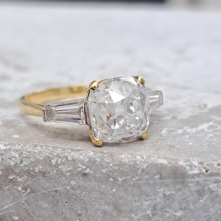 Antique 19th Century 3.76ct Cushion Old Cut Diamond Ring