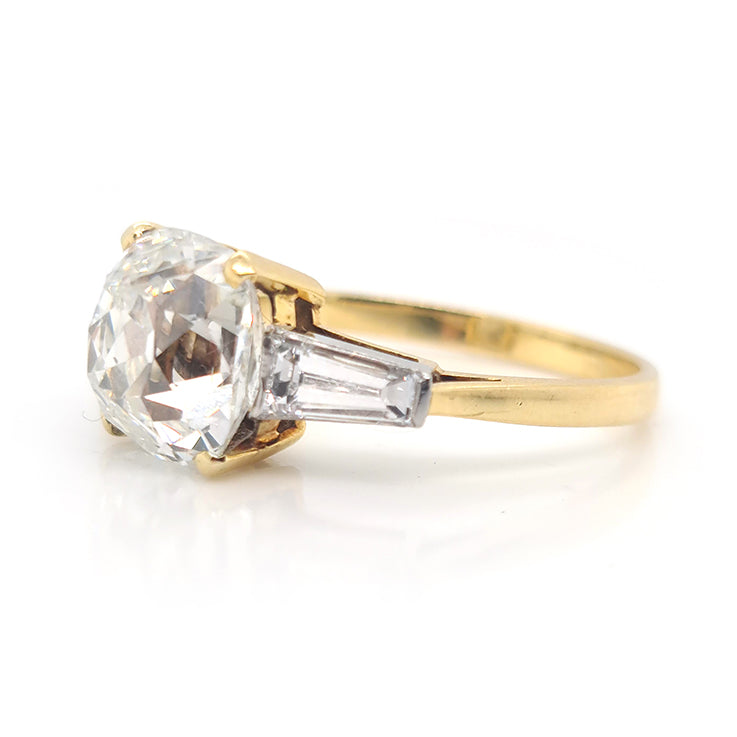 Antique 19th Century 3.76ct Cushion Old Cut Diamond Ring