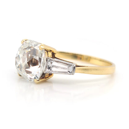 Antique 19th Century 3.76ct Cushion Old Cut Diamond Ring