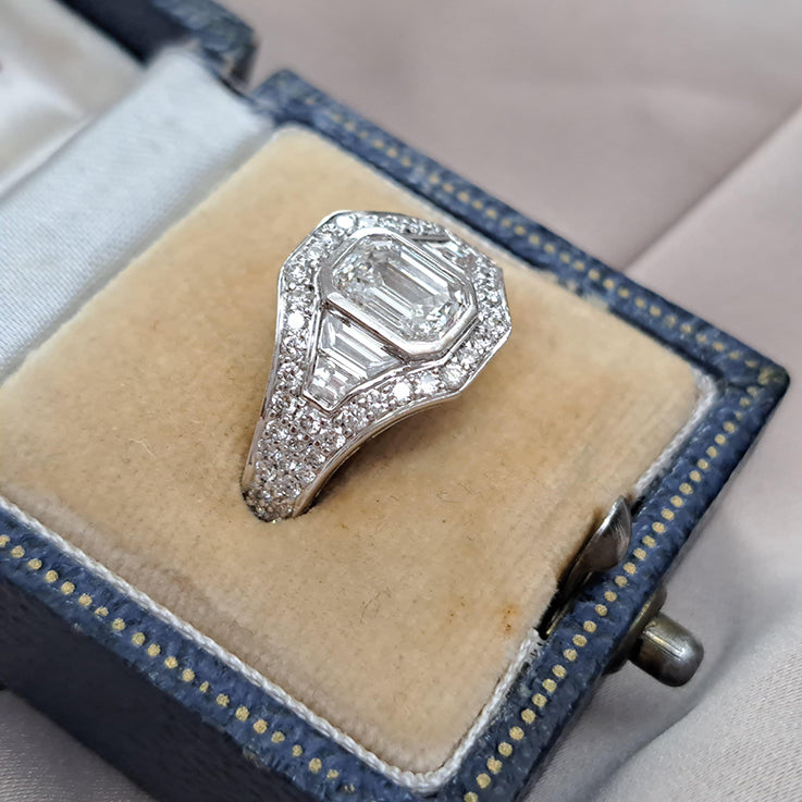 GIA Certified Emerald Cut Diamond Cluster Ring