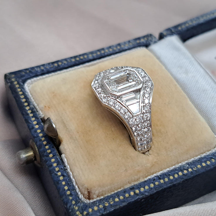 GIA Certified Emerald Cut Diamond Cluster Ring