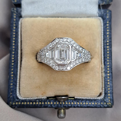 GIA Certified Emerald Cut Diamond Cluster Ring