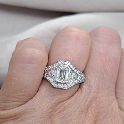 GIA Certified Emerald Cut Diamond Cluster Ring