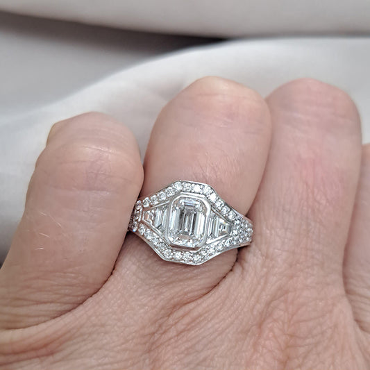 GIA Certified Emerald Cut Diamond Cluster Ring