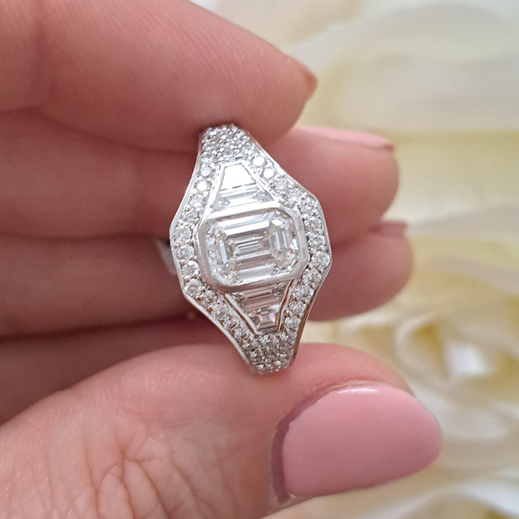 GIA Certified Emerald Cut Diamond Cluster Ring