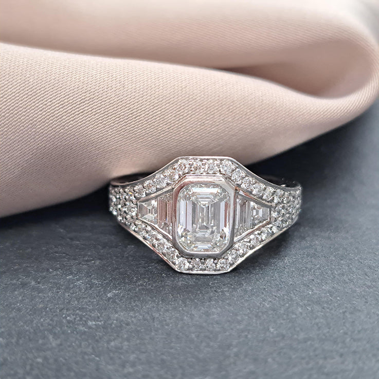 GIA Certified Emerald Cut Diamond Cluster Ring