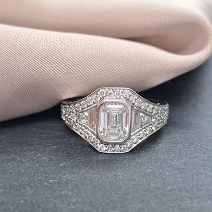 GIA Certified Emerald Cut Diamond Cluster Ring