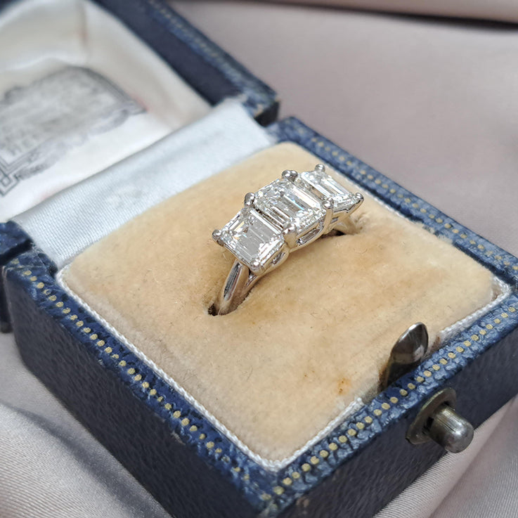 Emerald Cut 2.46ct Diamond Three Stone Engagement Ring in Platinum, H VS