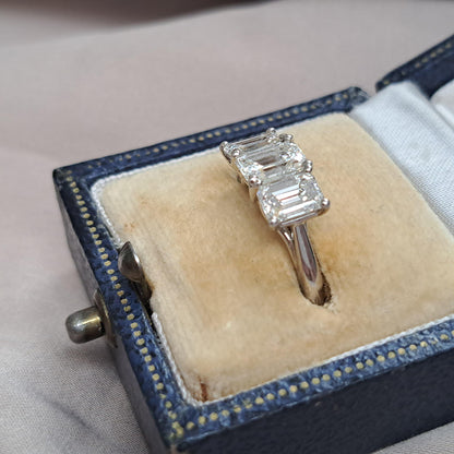 Emerald Cut 2.46ct Diamond Three Stone Engagement Ring in Platinum, H VS