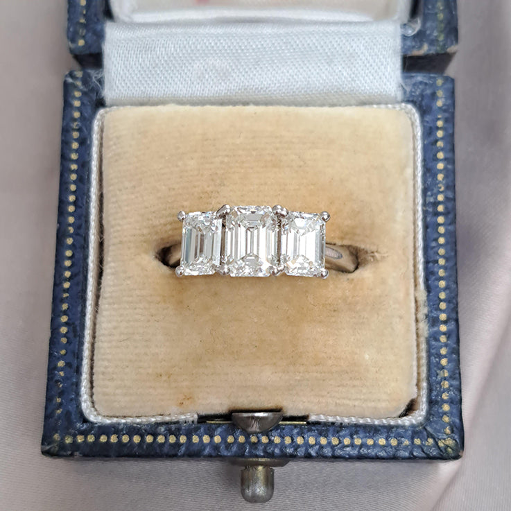 Emerald Cut 2.46ct Diamond Three Stone Engagement Ring in Platinum, H VS