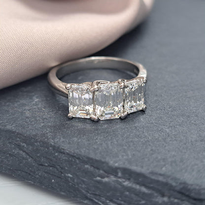 Emerald Cut 2.46ct Diamond Three Stone Engagement Ring in Platinum, H VS
