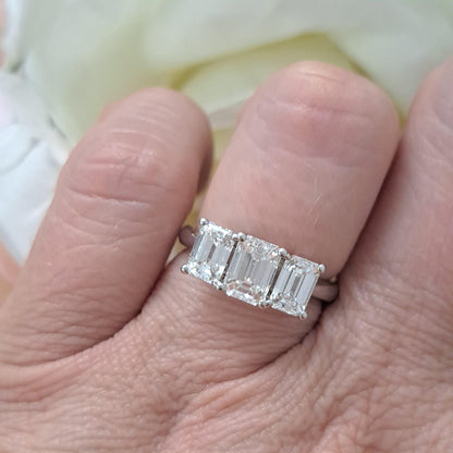 Emerald Cut 2.46ct Diamond Three Stone Engagement Ring in Platinum, H VS