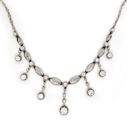 Antique Art Deco Diamond 5ct Old Cut Diamond Fringe Necklace