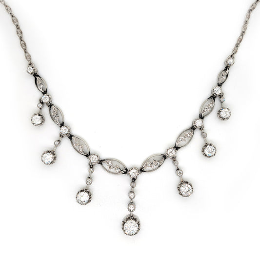 Antique Art Deco Diamond 5ct Old Cut Diamond Fringe Necklace