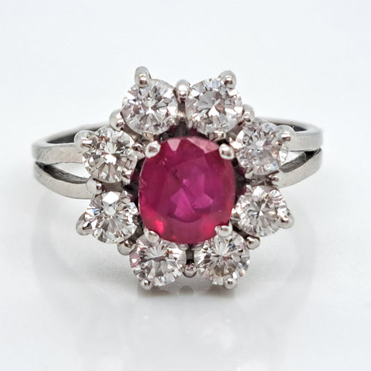 Certified 1.15ct Natural No Heat Ruby and Diamond Flower Cluster Engagement Ring