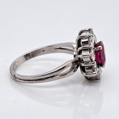 Certified 1.15ct Natural No Heat Ruby and Diamond Flower Cluster Engagement Ring