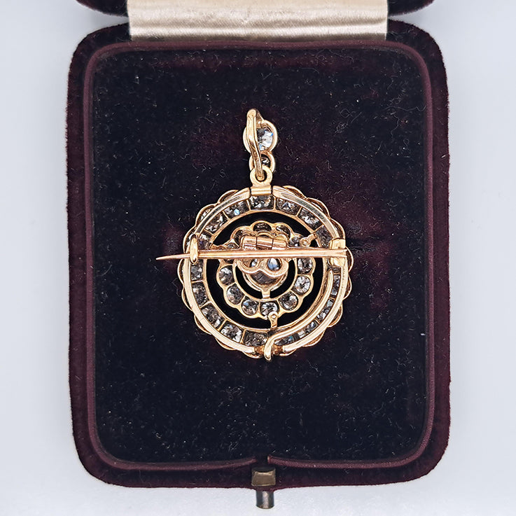 Antique 5.5ct Old Cut Diamond Pendant Brooch