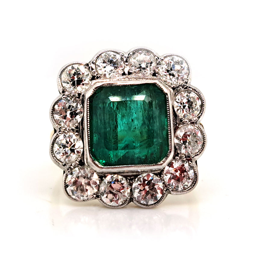 5.50ct Zambian Emerald and Diamond Floral Cluster Ring