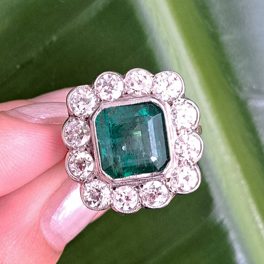 5.50ct Zambian Emerald and Diamond Floral Cluster Ring