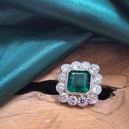 5.50ct Zambian Emerald and Diamond Floral Cluster Ring