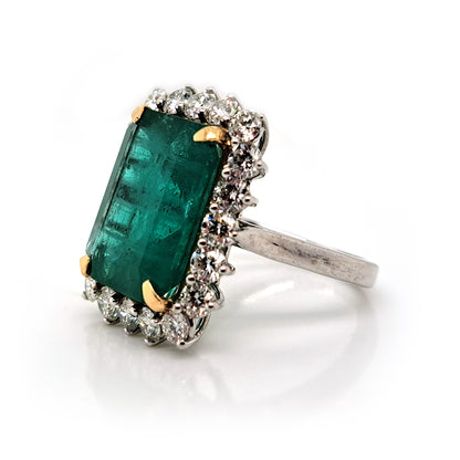 9.51ct Zambian Emerald and Diamond Cluster Cocktail Ring in Platinum