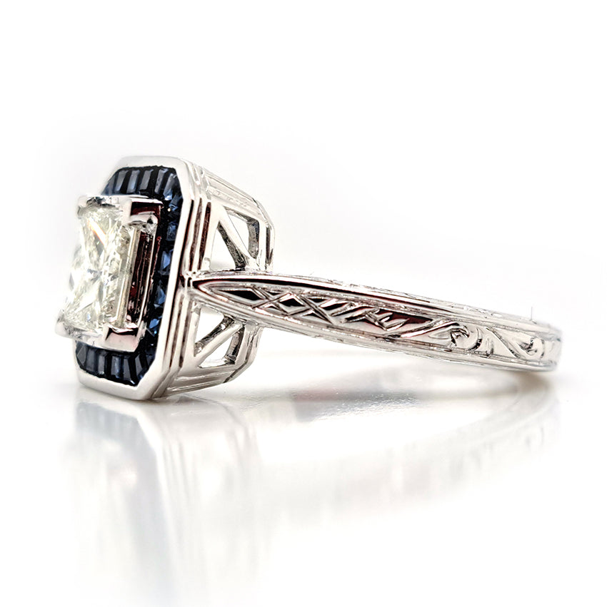 1.19ct Princess Cut Diamond and Sapphire Target Ring