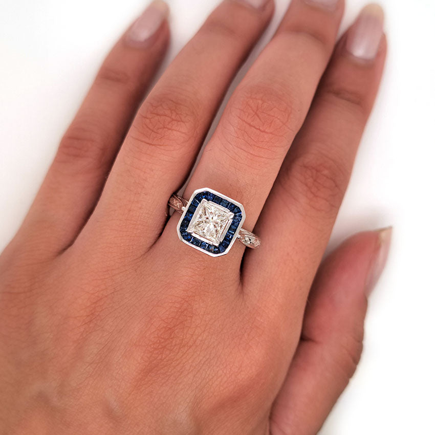 1.19ct Princess Cut Diamond and Sapphire Target Ring