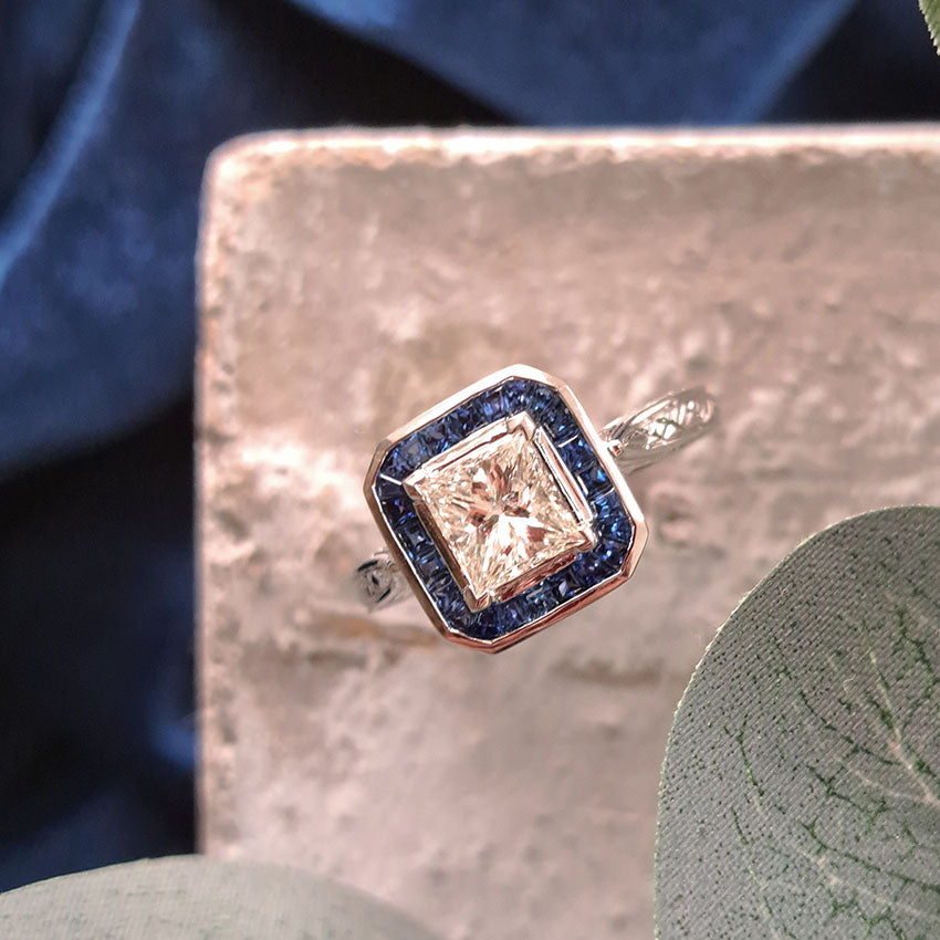 1.19ct Princess Cut Diamond and Sapphire Target Ring