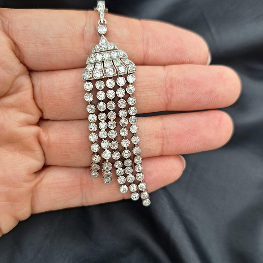 Antique Belle Epoque 4.5ct Old Cut Diamond Asymmetrical Graduated Fringe Pendant Necklace in Pendant