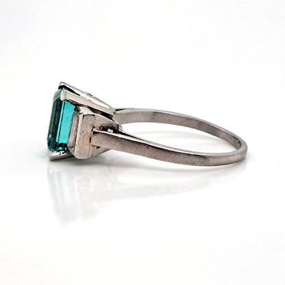 Colombian Emerald and Baguette Diamond Three Stone Engagement Ring in Platinum