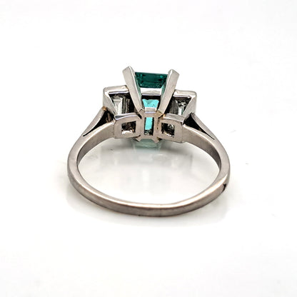 Colombian Emerald and Baguette Diamond Three Stone Engagement Ring in Platinum