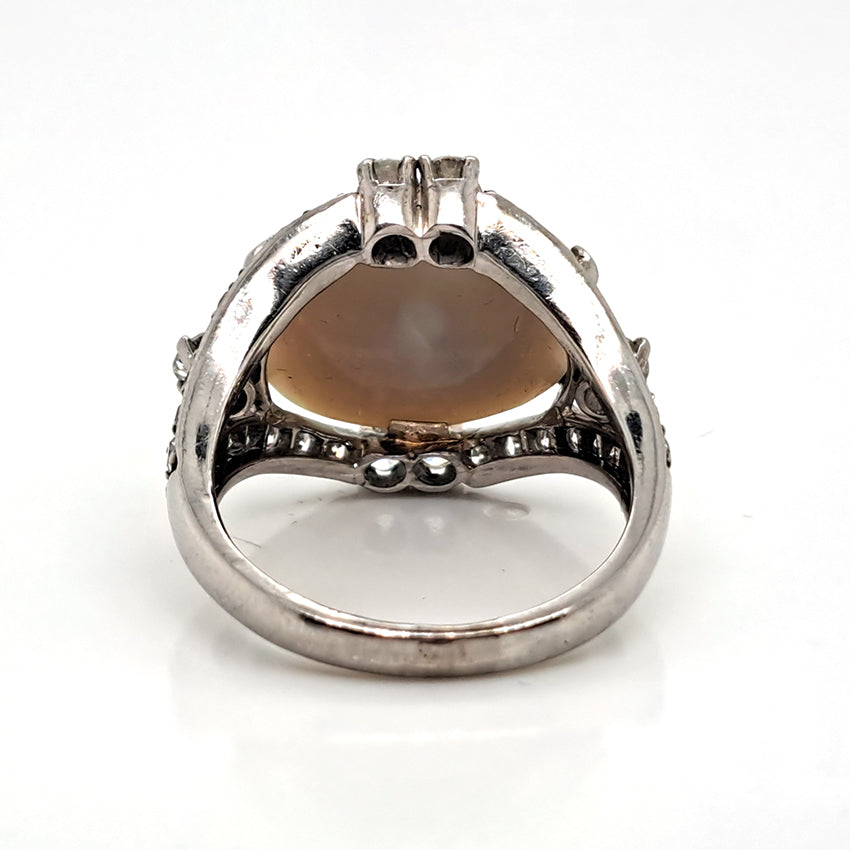Art Deco 4.59ct Cabochon Opal and Diamond Cluster Dress Ring in Platinum, possibly Gubelin