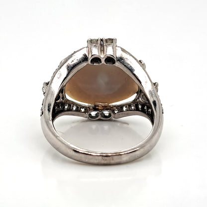 Art Deco 4.59ct Cabochon Opal and Diamond Cluster Dress Ring in Platinum, possibly Gubelin