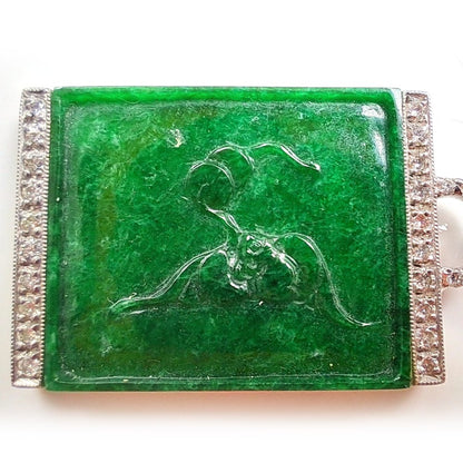 Vintage Natural Jadeite Jade and Diamond Pendant