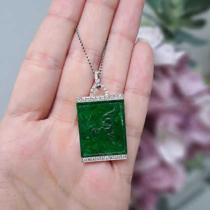 Vintage natural jade no treatment and diamond pendant carved