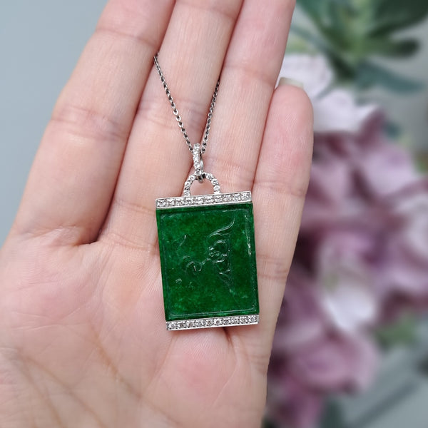 Vintage natural jade no treatment and diamond pendant carved