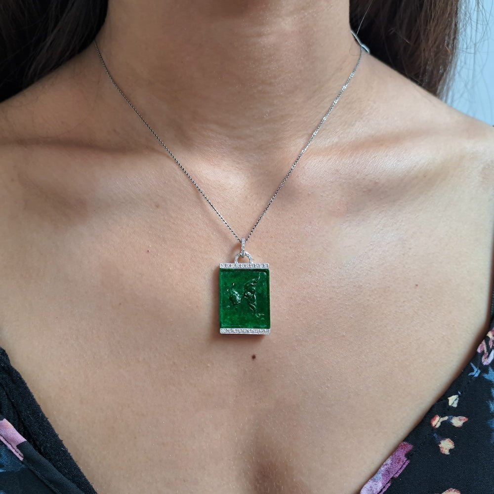 Vintage Natural Jadeite Jade and Diamond Pendant