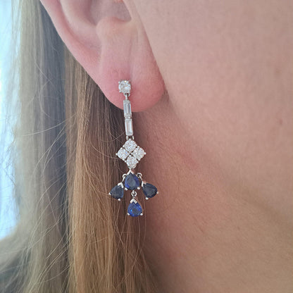 Vintage Art Deco sapphire and diamond drop earrings 3000