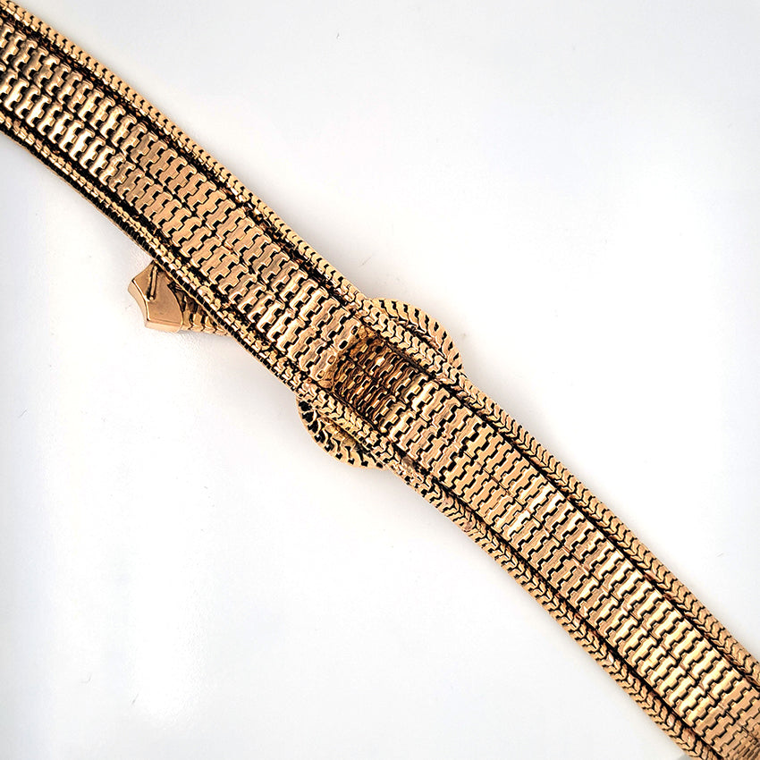 Vintage 1940s French 18ct Yellow Gold Belt Buckle Bracelet which articulates seamlessly around the wrist
