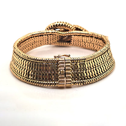 Vintage 1940s French 18ct Yellow Gold Belt Buckle Bracelet which articulates seamlessly around the wrist