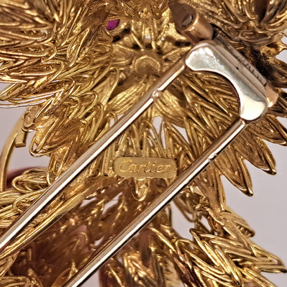 Cartier Vintage 18ct Gold Dog Brooch with Diamond and Ruby, ruby eyes and diamond accents to the tail. Circa 1960s. Signed Cartier and Numbered 019177