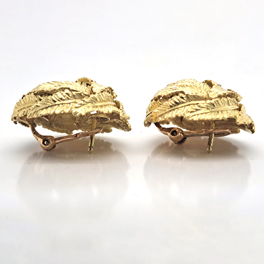 Vintage Hermes 18ct Yellow Gold Leaf Circular Clip Earrings