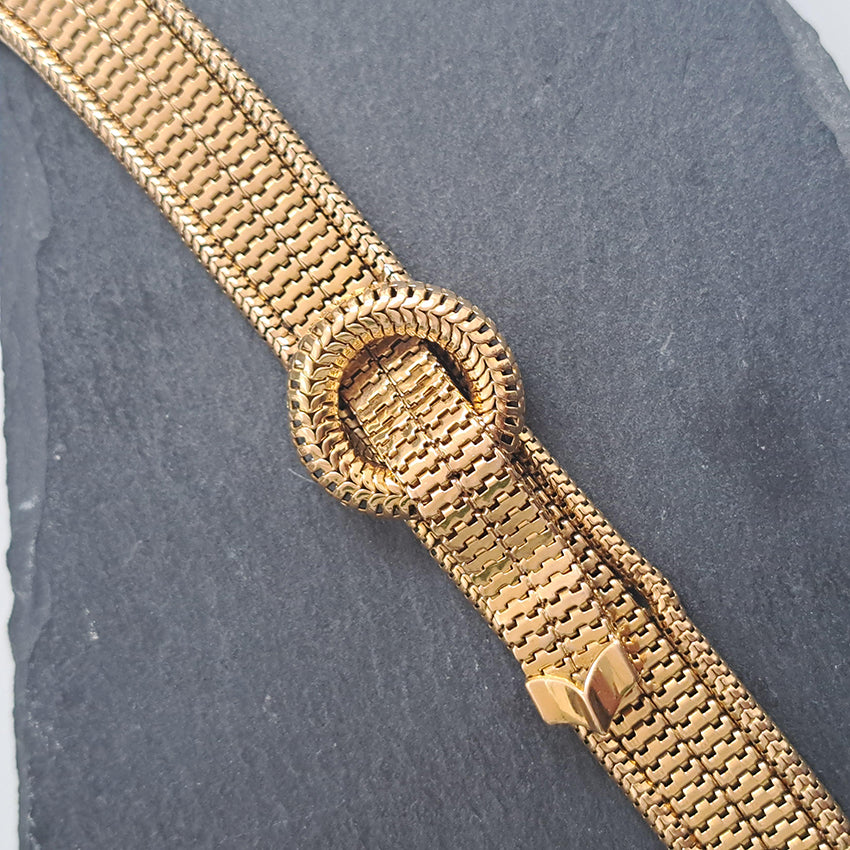 Vintage 1940s French 18ct Yellow Gold Belt Buckle Bracelet which articulates seamlessly around the wrist