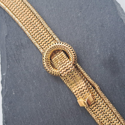 Vintage 1940s French 18ct Yellow Gold Belt Buckle Bracelet which articulates seamlessly around the wrist