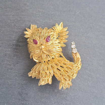 Cartier Vintage 18ct Gold Dog Brooch with Diamond and Ruby